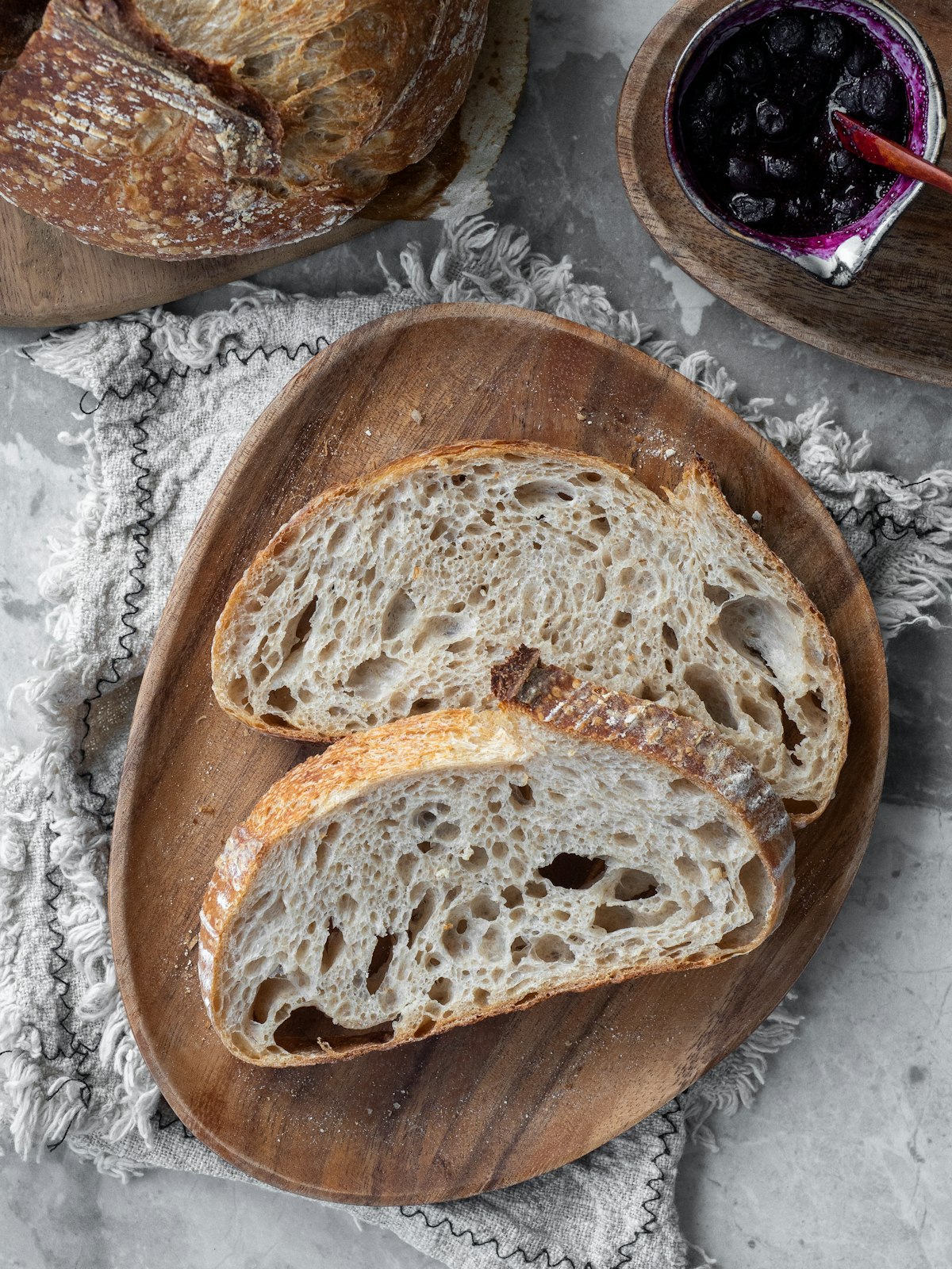 Sliced sourdough bread with jam